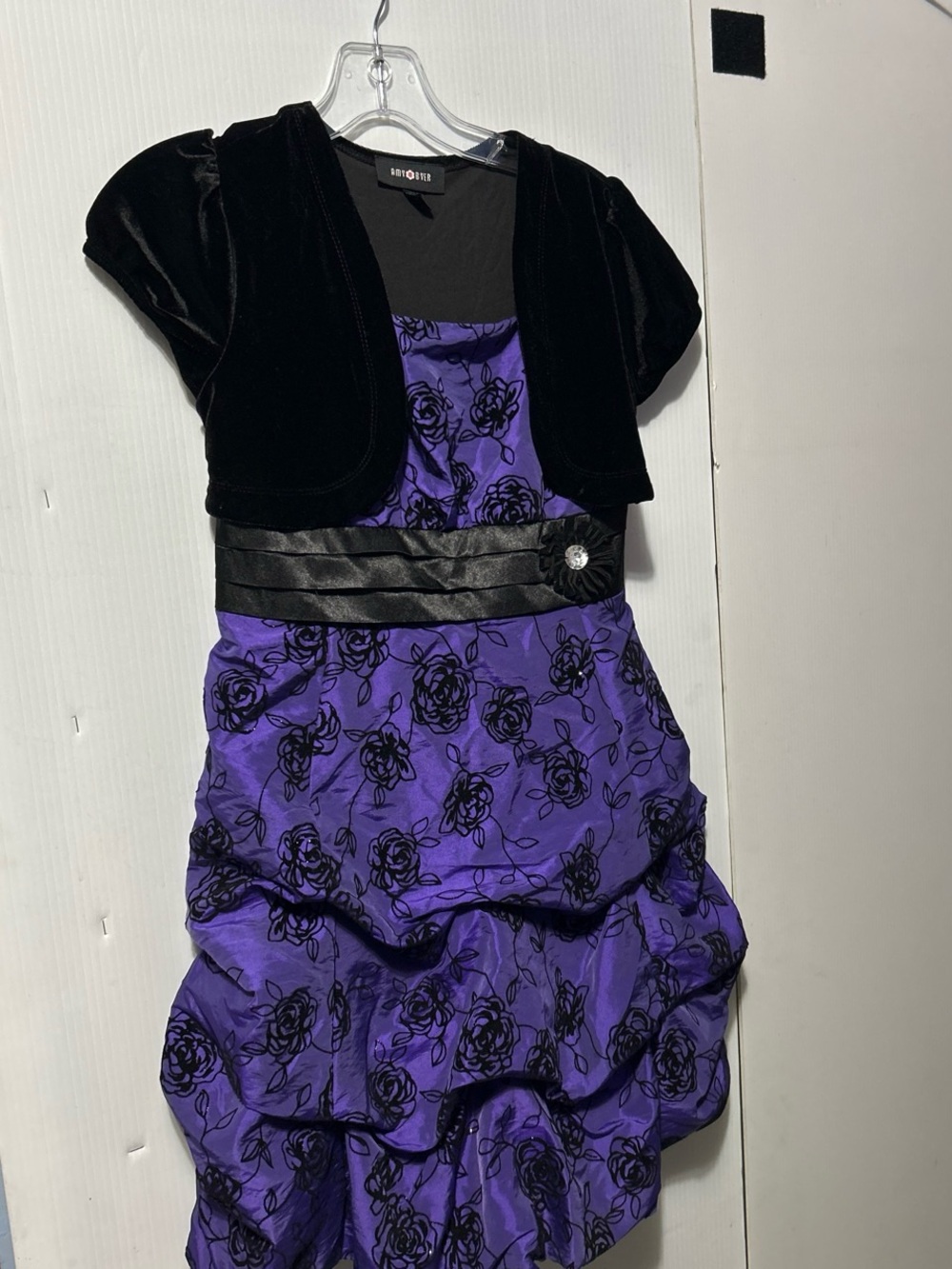Amy Byer Purple Floral Party Dress with Black Bolero